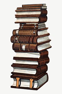 Stack of books chromolithograph collage element psd. Remixed by rawpixel. 