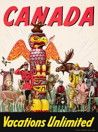 Canada Vacations Unlimited Canada Vacances illimitées (1947) chromolithograph art. Original public domain image from Wikimedia Commons. Digitally enhanced by rawpixel.