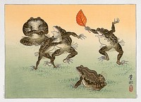 Ohara Koson's Frog Sumo (1930) woodblock print. Original public domain image from Wikimedia Commons. Digitally enhanced by rawpixel.