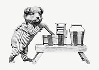 Dog doing laundry vintage illustration psd. Remixed by rawpixel. 