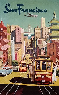 TWA San Francisco Poster (2015) chromolithograph art by San Diego Air & Space Museum Archives. Original public domain image from Wikimedia Commons. Digitally enhanced by rawpixel.