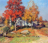 October (1908) painting by Willard Leroy Metcalf. Original public domain image from Wikimedia Commons. Digitally enhanced by rawpixel.