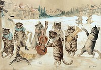 Carol Singing, watercolor art by Louis William Wain. Original public domain image from Wikimedia Commons. Digitally enhanced by rawpixel.