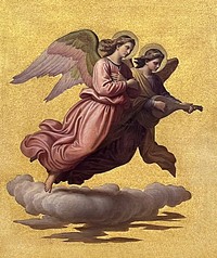 Two angels floating (1865) tempera art by Johann von Schraudolph. Original public domain image from Wikipedia. Digitally enhanced by rawpixel.