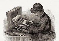 1891 typewriter advertisement (1891) painting. Original public domain image from Wikipedia. Digitally enhanced by rawpixel.
