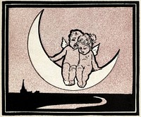 Matrimonial Primer - cherubs on crescent moon (1905) drawing by Gordon Ross. Original public domain image from Wikipedia. Digitally enhanced by rawpixel.