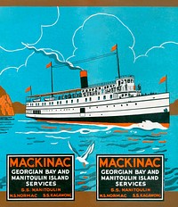 SS Manitoulin poster (1931) chromolithograph by Owen Sound Transportation Co. Original public domain image from Wikipedia. Digitally enhanced by rawpixel.