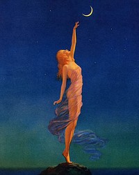 Reaching for the moon (1933) chromolithograph by Edward Mason Eggleston. Original public domain image from Wikipedia. Digitally enhanced by rawpixel.