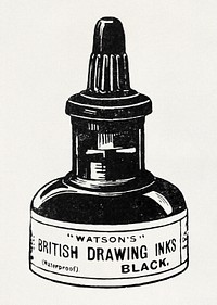 Commercial illustration of a bottle of drawing ink (1919) vintage icon. Original public domain image from Wikipedia. Digitally enhanced by rawpixel.