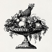 Typographic ornament of a bowl of fruit (1875) vintage icon. Original public domain image from Wikipedia. Digitally enhanced by rawpixel.