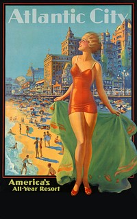 Poster for Pennsylvania Railroad. Atlantic City (1936) chromolithograph by Edward Mason Eggleston. Original public domain image from Wikipedia. Digitally enhanced by rawpixel.