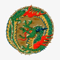 Japanese dragon badge, mythical creature illustration. Remixed by rawpixel.