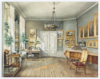The Music Room of Fanny Hensel (n&eacute;e Mendelssohn) (1849), vintage interior illustration  by Julius Eduard Wilhelm Helfft. Original public domain image from The Smithsonian Institution. Digitally enhanced by rawpixel.