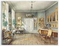 The Music Room of Fanny Hensel (née Mendelssohn) (1849), vintage interior illustration  by Julius Eduard Wilhelm Helfft. Original public domain image from The Smithsonian Institution. Digitally enhanced by rawpixel.