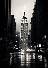 A empire state building architecture landmark vehicle. 