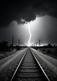 Lightning and the rainbow thunderstorm outdoors railway. AI generated Image by rawpixel.
