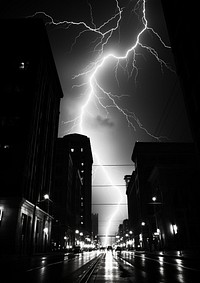 Lightning in the city thunderstorm outdoors motion. AI generated Image by rawpixel.