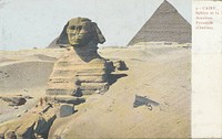 Gezicht op de sfinx en de piramide van Chefren bij Caïro (c. 1895 - in or before 1905) by anonymous