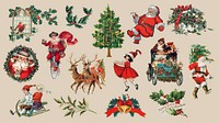 Vintage Christmas holiday illustration vector set