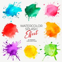 Watercolor splash effect design element set psd