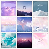 Aesthetic New Year template psd, social media post design set