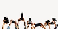 Paparazzi crowd holding cameras, media concept psd