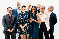 Cheerful diverse business people, teamwork photo psd