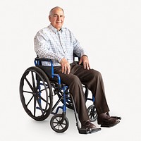 Man in wheelchair, senior person, full body