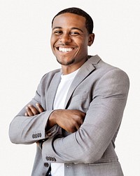 Cheerful businessman portrait, crossing arm with a smile 