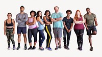 Healthy, diverse people in sportswear, full body photo psd