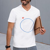 Casual white t-shirt mockup psd man in the city apparel shoot