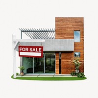 Modern villa for sale, wood & concrete exterior psd