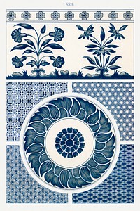 Flower pattern, Examples of Chinese Ornament selected from objects in the South Kensington Museum and other collections by Owen Jones. Digitally enhanced plate from our own original 1867 edition of the book.