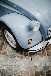 The front of an old vintage car