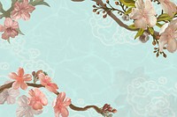 Oriental blue background, pink Sakura border vector