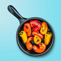 Grilled peppers in pan, food photography psd