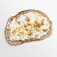 Cream cheese toast on white background, food photography