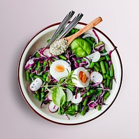 Fresh salad in a bowl, food photography, flat lay style