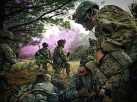 U.S. soldiers with Charlie Company, 2nd Battalion (General Support), 104th Aviation Brigade respond to a nine-line medevac request during a training exercise at Fort Drum, NY, June 10, 2018.