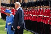 President Trump & the First Lady's Trip to EuropePresident Donald J. Trump and Her Majesty Queen Elizabeth II | July 13, 2018 (Official White House Photo by Andrea Hanks). Original public domain image from Flickr