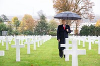 Suresnes American Cemetery President Donald J. Trump at the American Commemoration Ceremony at Suresnes American Cemetery Sunday, Nov. 11, 2018 (Official White House Photo by Shealah Craighead). Original public domain image from Flickr