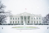 The North Portico fountain of the White House spouts during a snow storm W Original public domain image from Flickr
