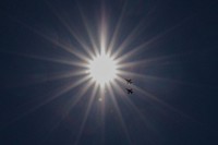 U.S. Air National Guard F-16 Fighting Falcon fighter jets from the South Carolina Air National Guard’s 169th Fighter Wing salute the medical professionals and first responders of South Carolina with a statewide flyover of more than 60 hospitals, including the Prisma Health Tuomey Hospital in Sumter, South Carolina, April 27, 2020.