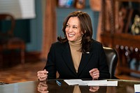 Vice President Kamala Harris participates in an interview on the NBC Today Show with anchor Savannah Guthrie Wednesday, Feb. 17, 2021, in the Vice President's Ceremonial Office in the Eisenhower Executive Office Building of the White House.