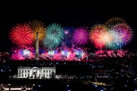 Fireworks illuminate the sky over the White House Wednesday, Jan . 20, 2021, in honor of the inauguration of President Joe Biden and Vice President Kamala Harris. Original public domain image from Flickr