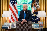 President Joe Biden prepares remarks regarding the Colonial Pipeline cyberattack and resumption of operations, Thursday, May 13, 2021, in the Oval Office of the White House. (Official White House Photo by Adam Schultz). Original public domain image from Flickr