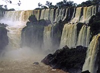 The World Factbook - ArgentinaComprised of over 275 separate waterfalls, Iguazu Falls straddles the border between Argentina and Brazil. Original public domain image from Flickr