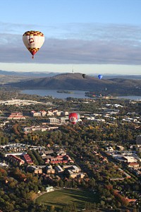 The World Factbook - AustraliaCanberra from the air. This view of Australia's capital includes the Parliament Building, Lake Burley Griffin, and the Black Mountain (telecommunications) Tower. Original public domain image from Flickr