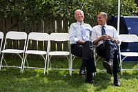 Sept. 7, 2012: "The President and Vice President share a laugh before a campaign rally together in Portsmouth, N.H."