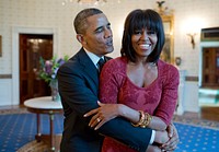 Jan. 17, 2013, "The President sings 'Happy Birthday' to the First Lady after greeting inaugural brunch guests in the Blue Room of the White House. Of course, the First Lady's new hairstyle attracted a lot of attention."